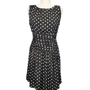 Y2K ELIZA J Royal Collection black polka dot sleeveless‎ ruched waist dress 8